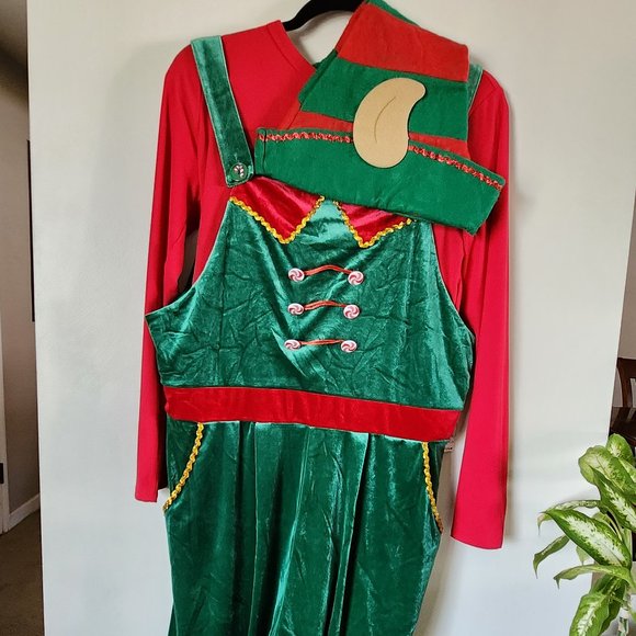No Boundaries Pants - NO BOUNDARIES Holiday Jumpsuit/Crew Rib Tee/Elf Hat - Size: 3X